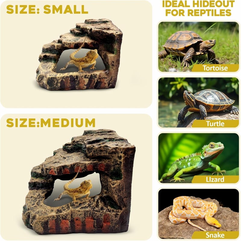 GOZILLA Reptile Accessories for Tank, Basking Platform Hideout, Bearded Dragon Hide and Cave Decor for Turtle,Snake and Lizard.(Brown-L-Kit) - Image 3